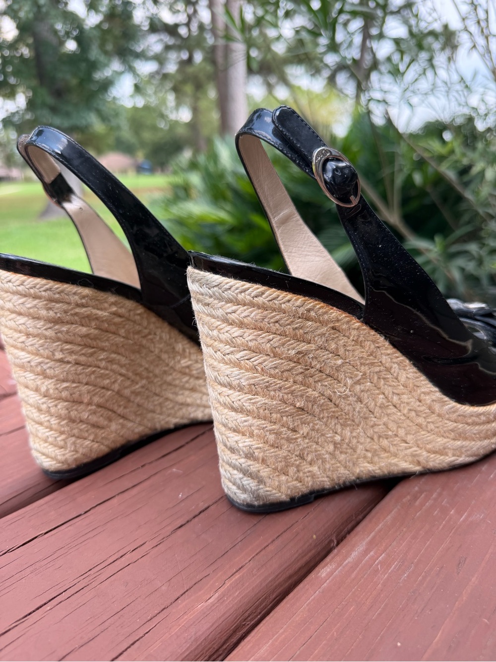 2010 Christian Dior Black Patent Bow Espadrille Wedges 8.5 $795 - Picture 8 of 9